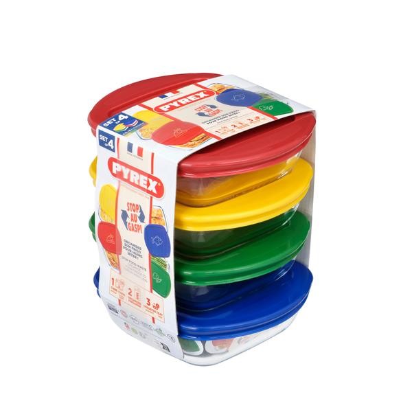 SADA ČTVERCOVÝCH DÓZ PYREX 4KS, 0,3L, SKLO