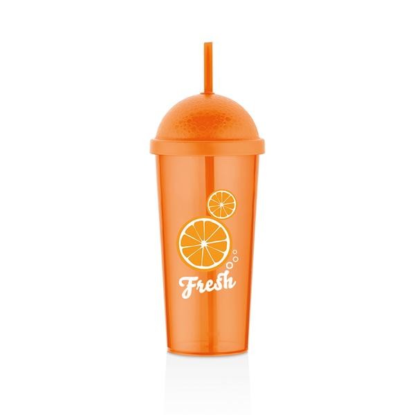 Plastový kelímek s víčkem a brčkem 700ml oranžový