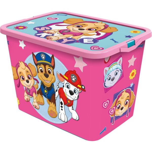 Plastový úložný box s víkem Paw Patrol 23l růžový