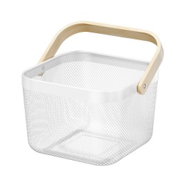 KOŠÍK ÚLOŽNÝ DŘEVĚNÁ RUKOJET, BÍLÝ KOVOVÝ
