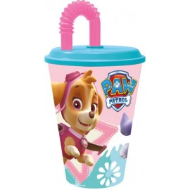 KELÍMEK S BRČKEM "PAW PATROL" 430ML, PLAST, RŮŽOVÁ